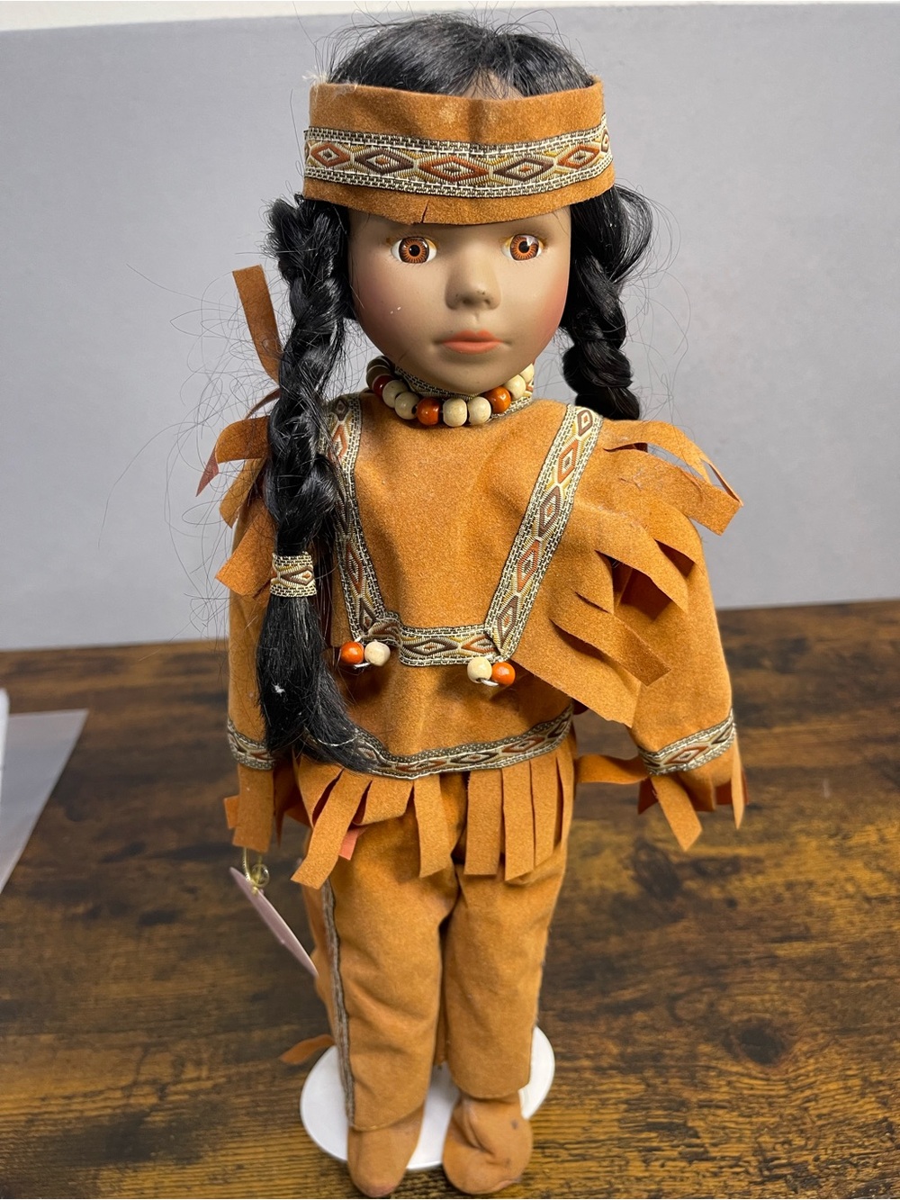 ADORABLE Handcrafted Porcelain Native American Doll  by  J.MISA w/ Tag & Stand
